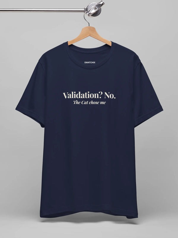 Validation Crewneck Tee in Navy, printed with