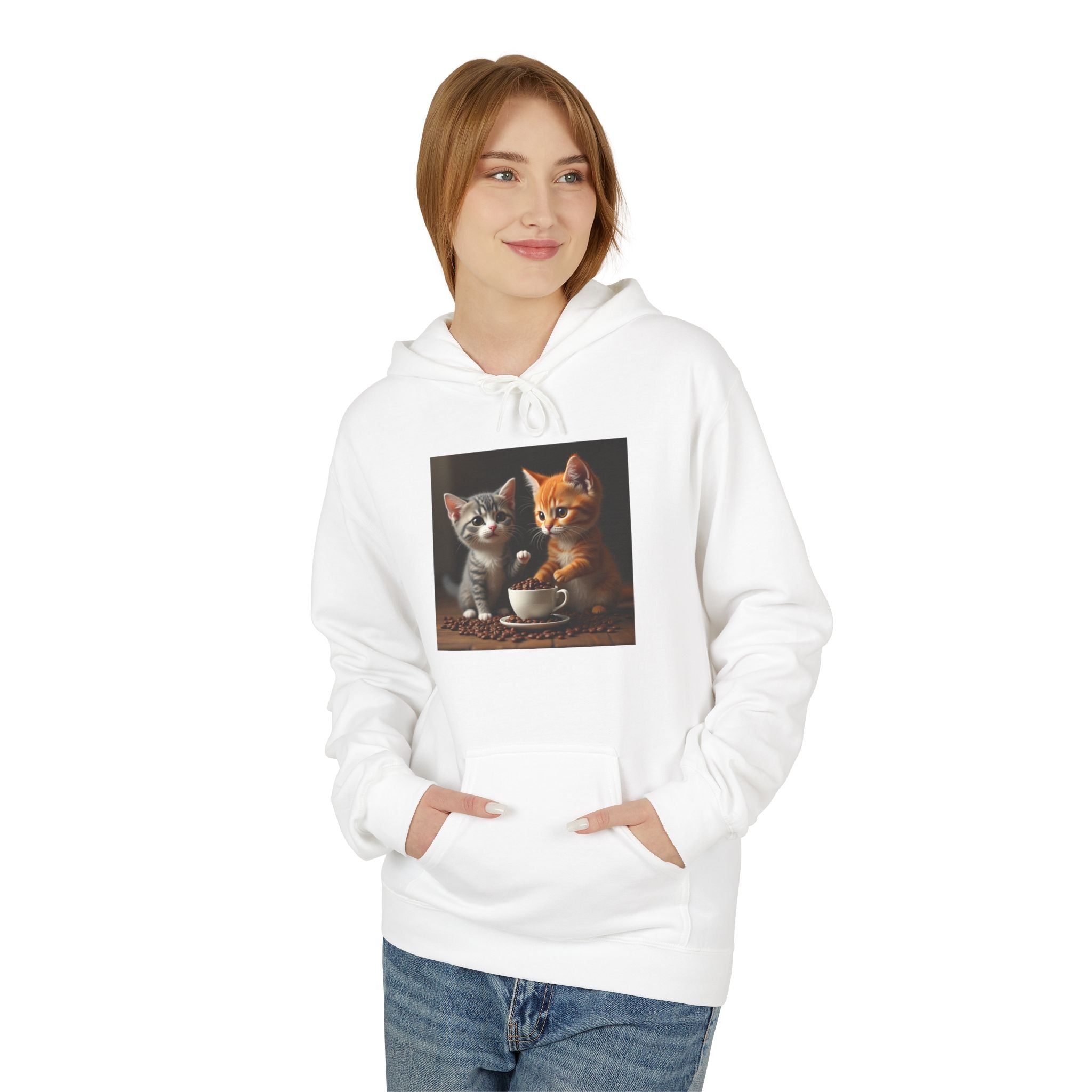 Cozy Cat Lovers Fleece Hoodie with Cute Kittens Design