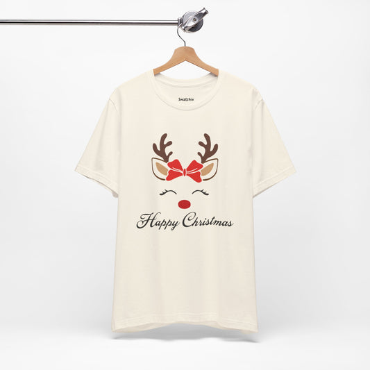 Christmas Bow Deer Crewneck Tee