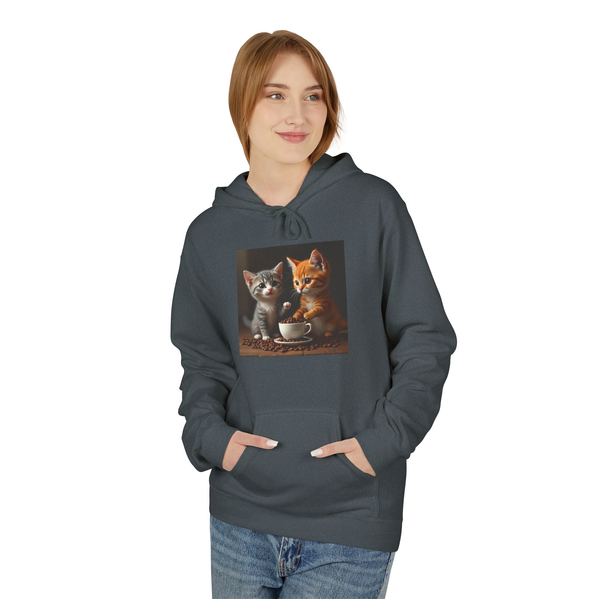 Cozy Cat Lovers Fleece Hoodie with Cute Kittens Design