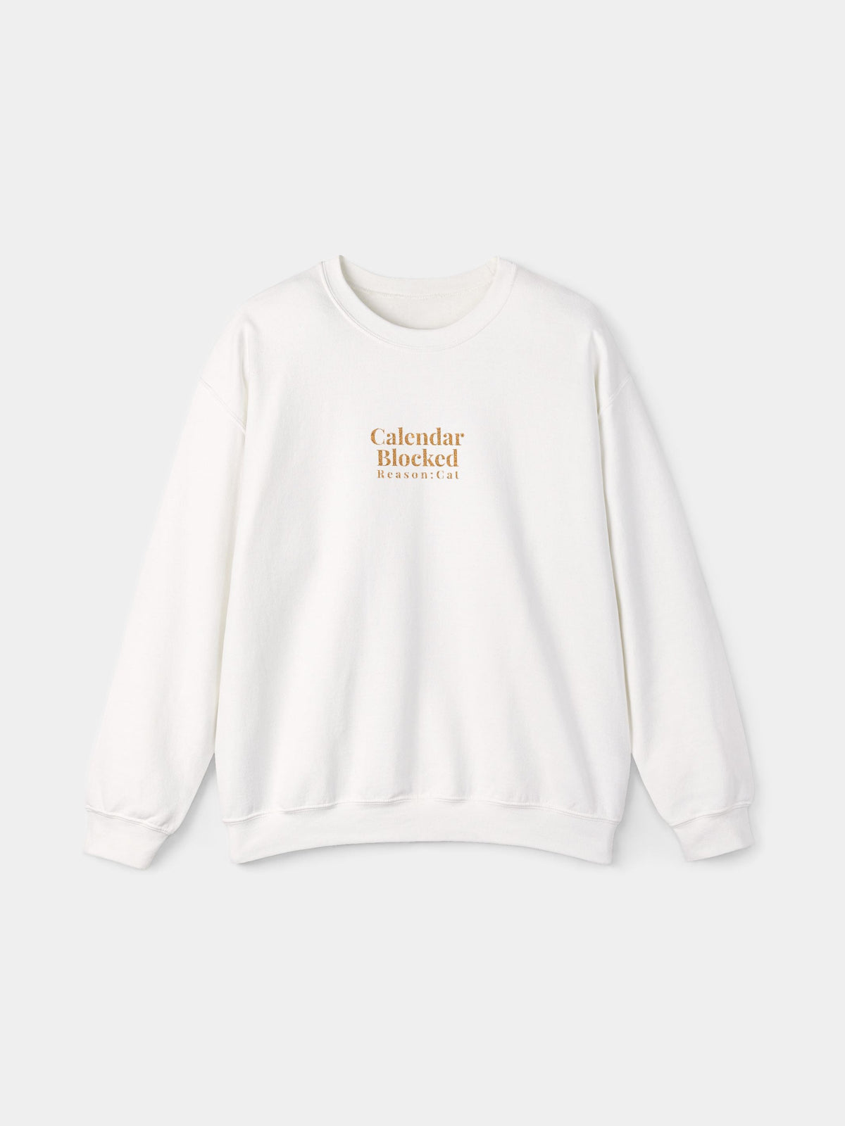 Calendar Blocked Embroidered Sweatshirt in White with "Calendar blocked. Reason: cat." embroidered on the chest - Swatchix