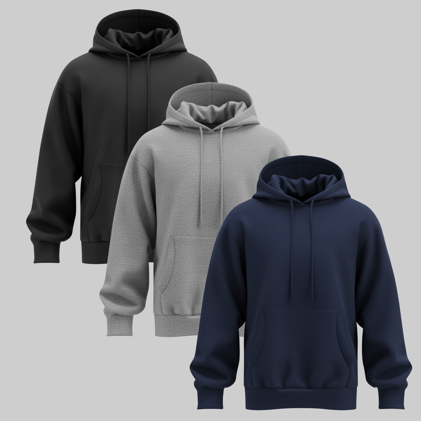 3 Pack - Black + Navy + Sport Grey Hoodies