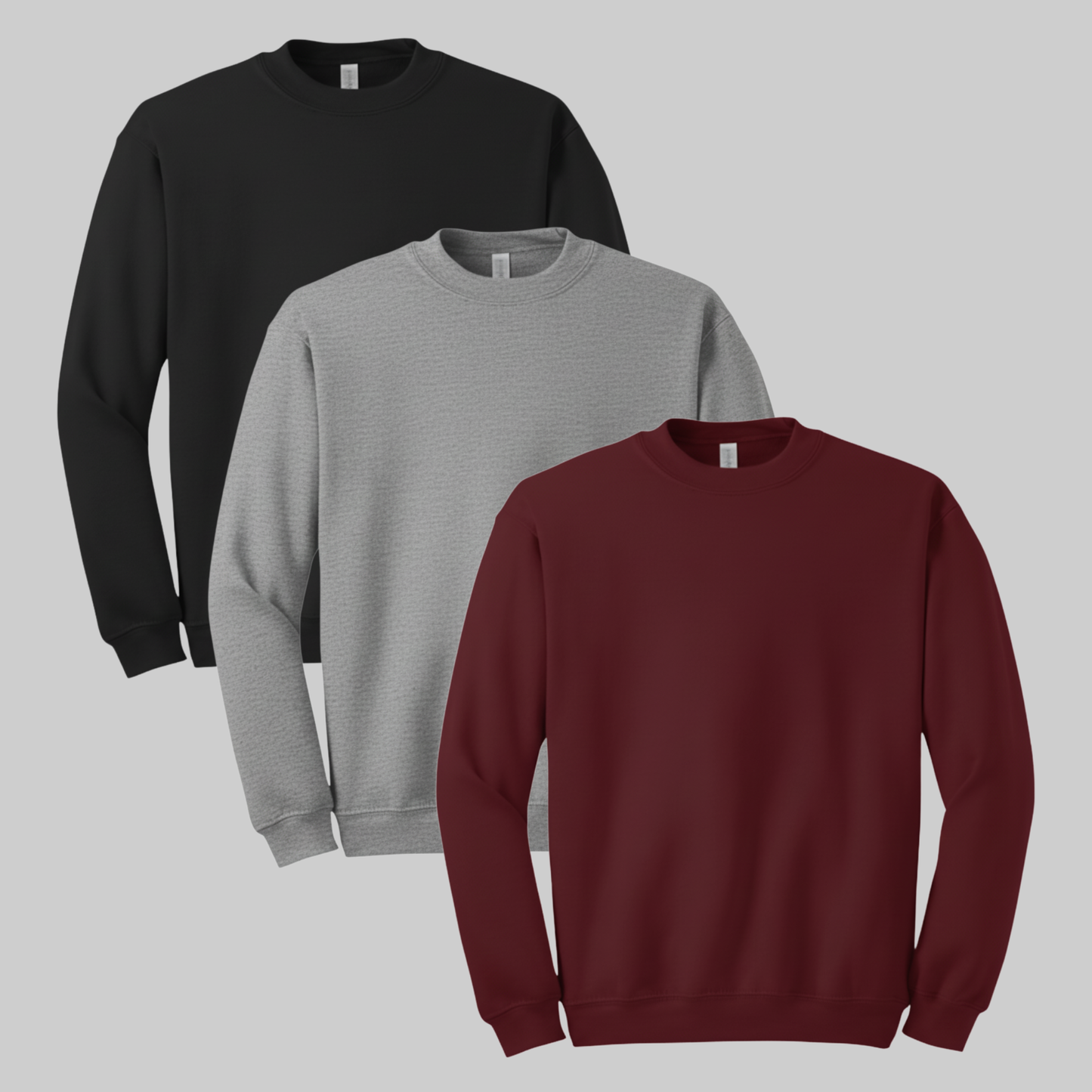 3 Pack - Black + Sport Grey + Maroon Sweatshirts