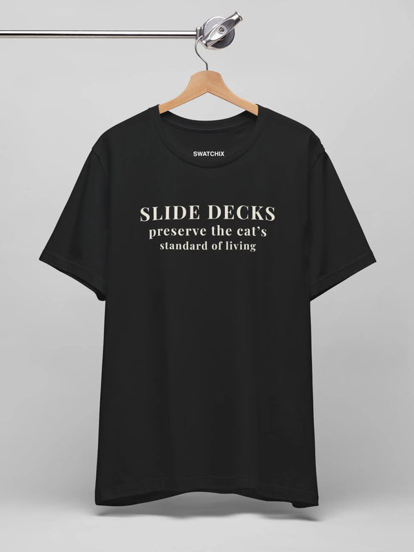 Slide Decks Crewneck Tee in Black, printed with 