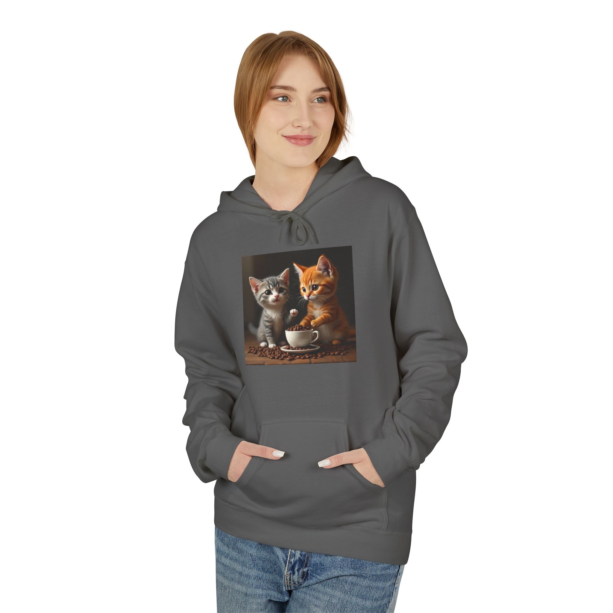Cozy Cat Lovers Fleece Hoodie with Cute Kittens Design